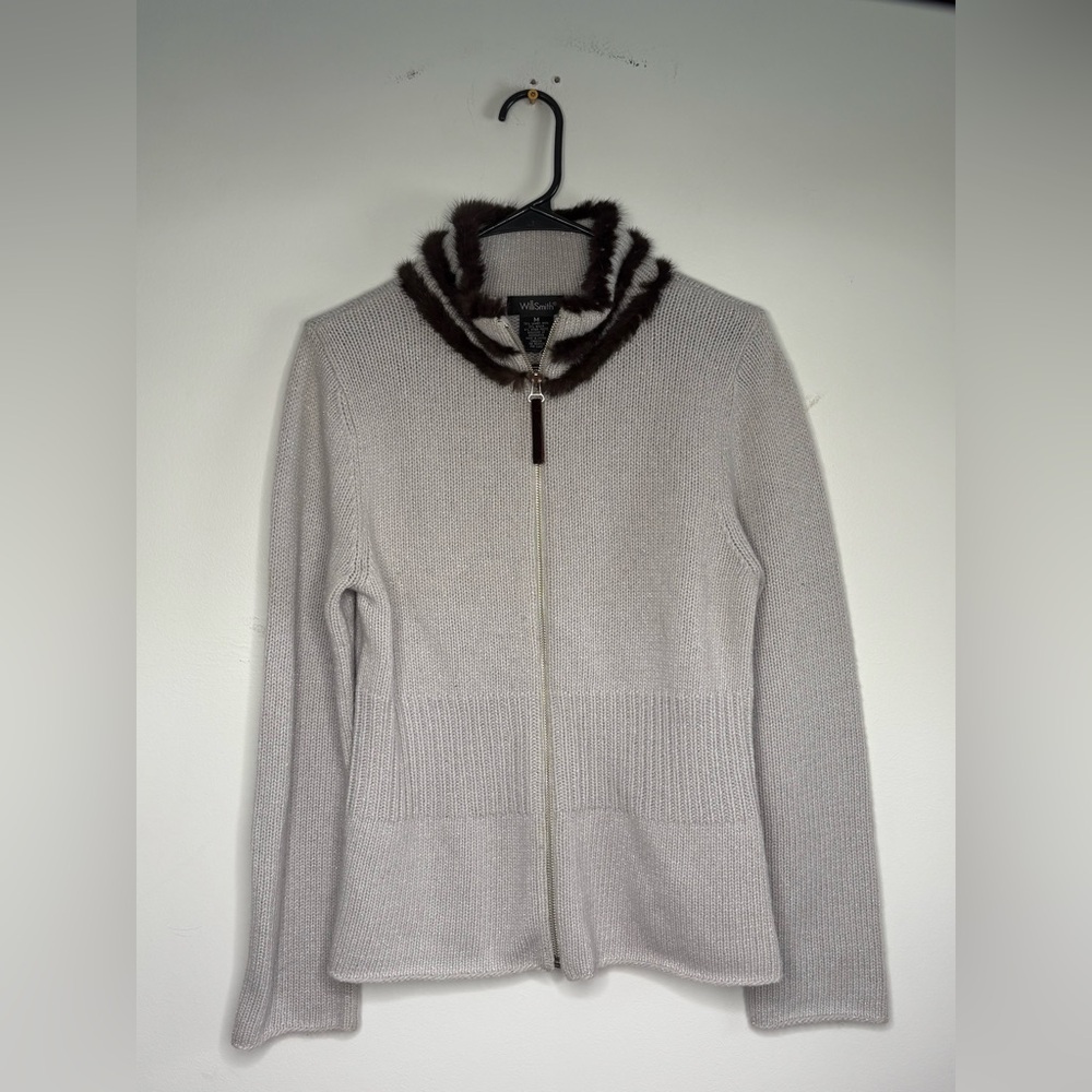 WilliSmith Wool Full Zip Sweater with Fur Collar